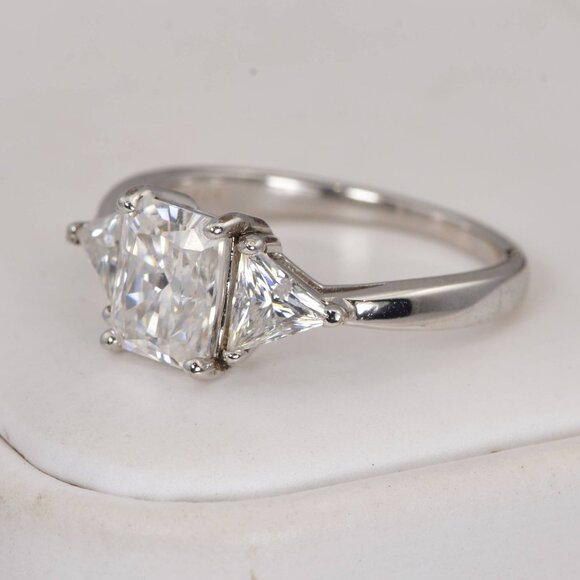 Certified 2.0 ct Radiant Cut Moissanite Engagement Ring 925 Sterling - Picture 3 of 7